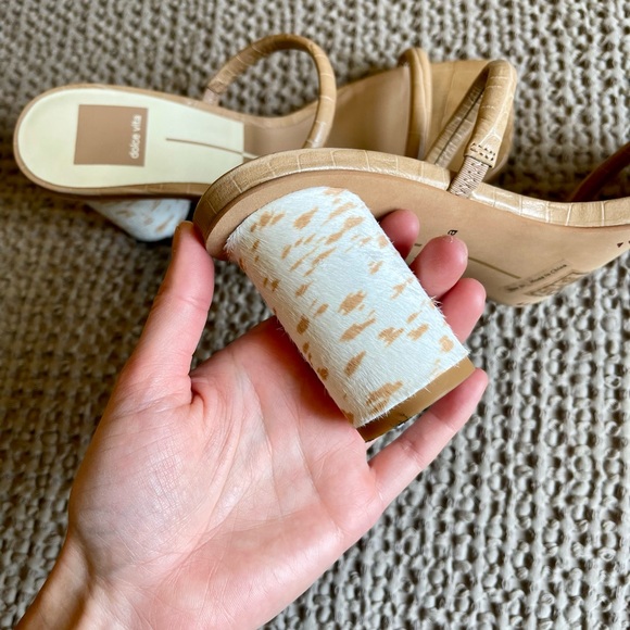 Nude Dolce Vita Strappy Croc and Deer Fur Pattern Block Heels - Picture 4 of 4